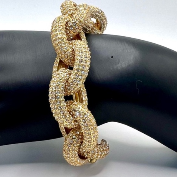 RARE J. CREW PAVE LINK BRACELET SWAROVSKI CHUNKY PREPPY RHINESTONE - Picture 1 of 15